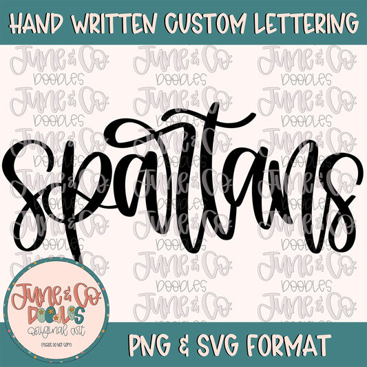 Spartans Mascot Lettering PNG| Team Spirit Sublimation File| Sports Team SVG| Hand Lettered Printable Art| Instant Download