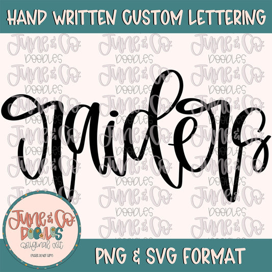 Raiders Mascot Lettering PNG| Team Spirit Sublimation File| Sports Team SVG| Hand Lettered Printable Art| Instant Download