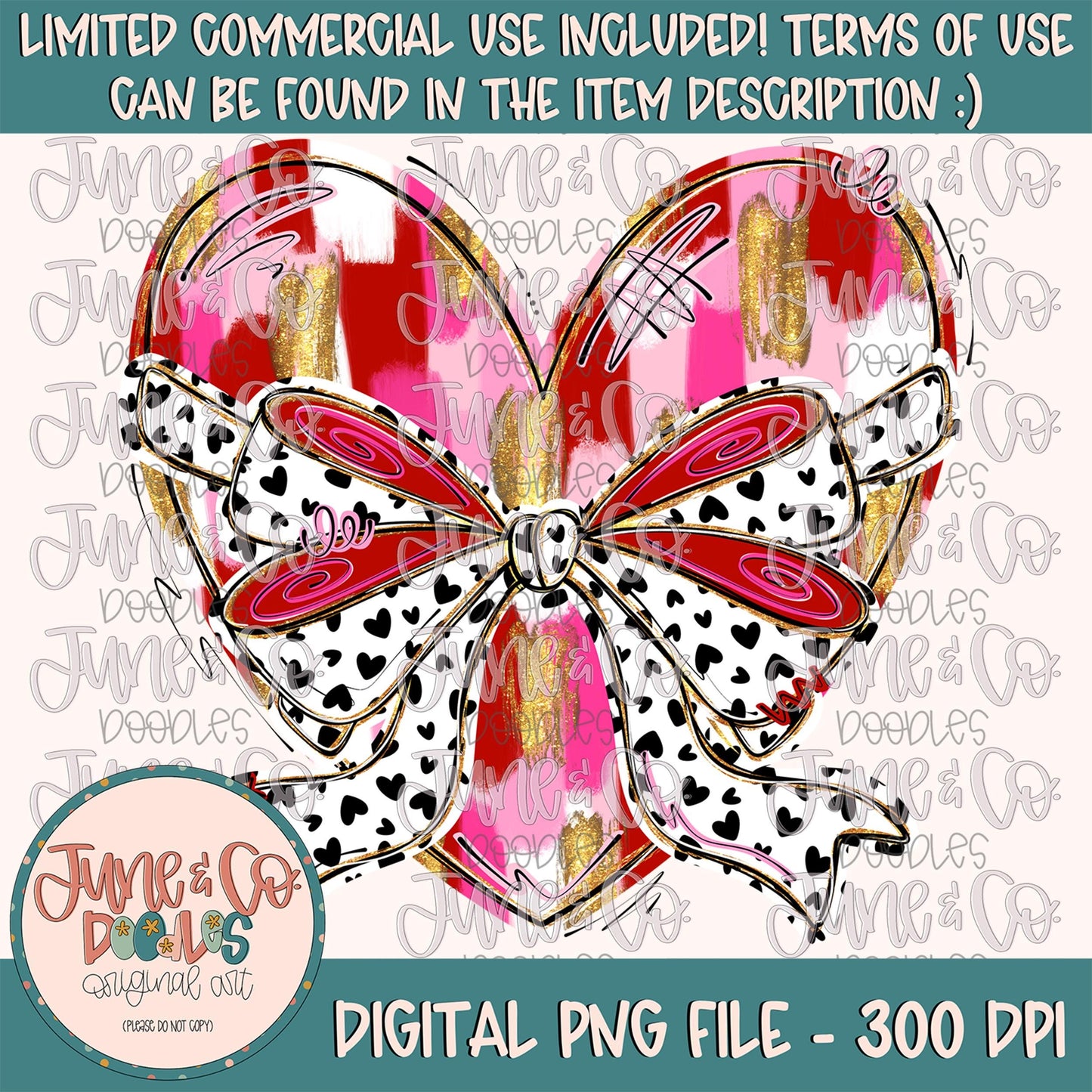 Heart With Bow PNG| Painted Brush Strokes Sublimation File| Valentine's Day Shirt Design| Hand Drawn Printable Art| Digital Download