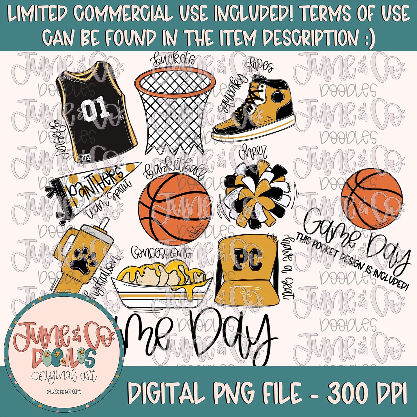 Panthers Basketball Game Day PNG| Basketball Things Sublimation File| Team Spirit Shirt Design| Hand Drawn Art Digital Download