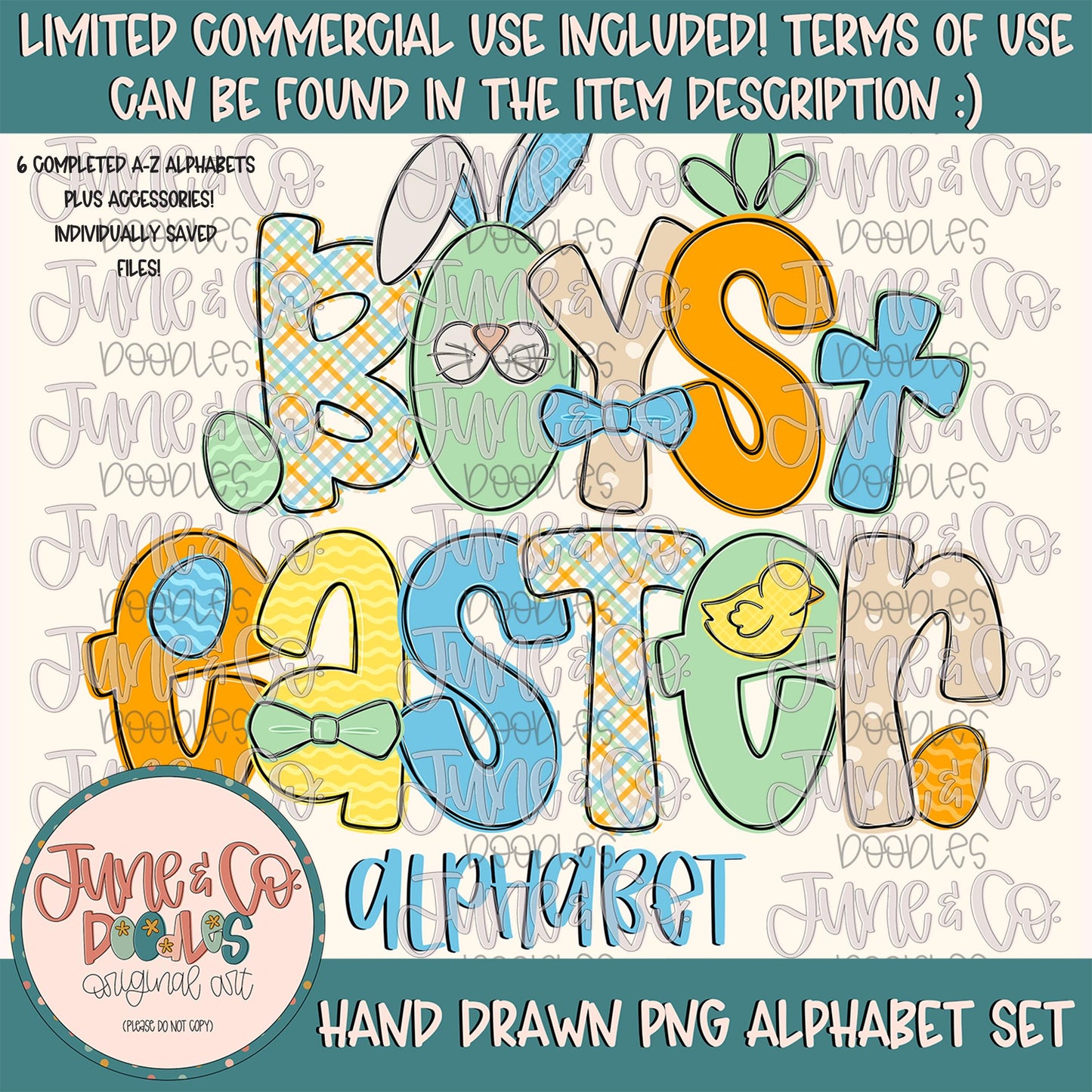 Boys Easter Alphabet Set- PNG| Easter Doodle Alpha| Individually Saved Letters| Holiday Letters| A-Z Doodle Letters PNG| Digital Download