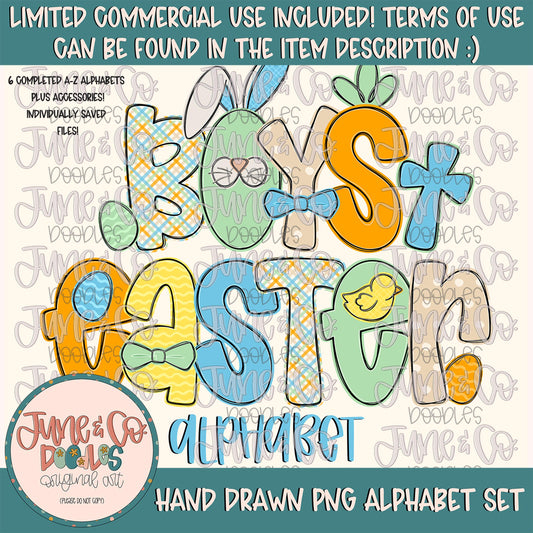 Boys Easter Alphabet Set- PNG| Easter Doodle Alpha| Individually Saved Letters| Holiday Letters| A-Z Doodle Letters PNG| Digital Download