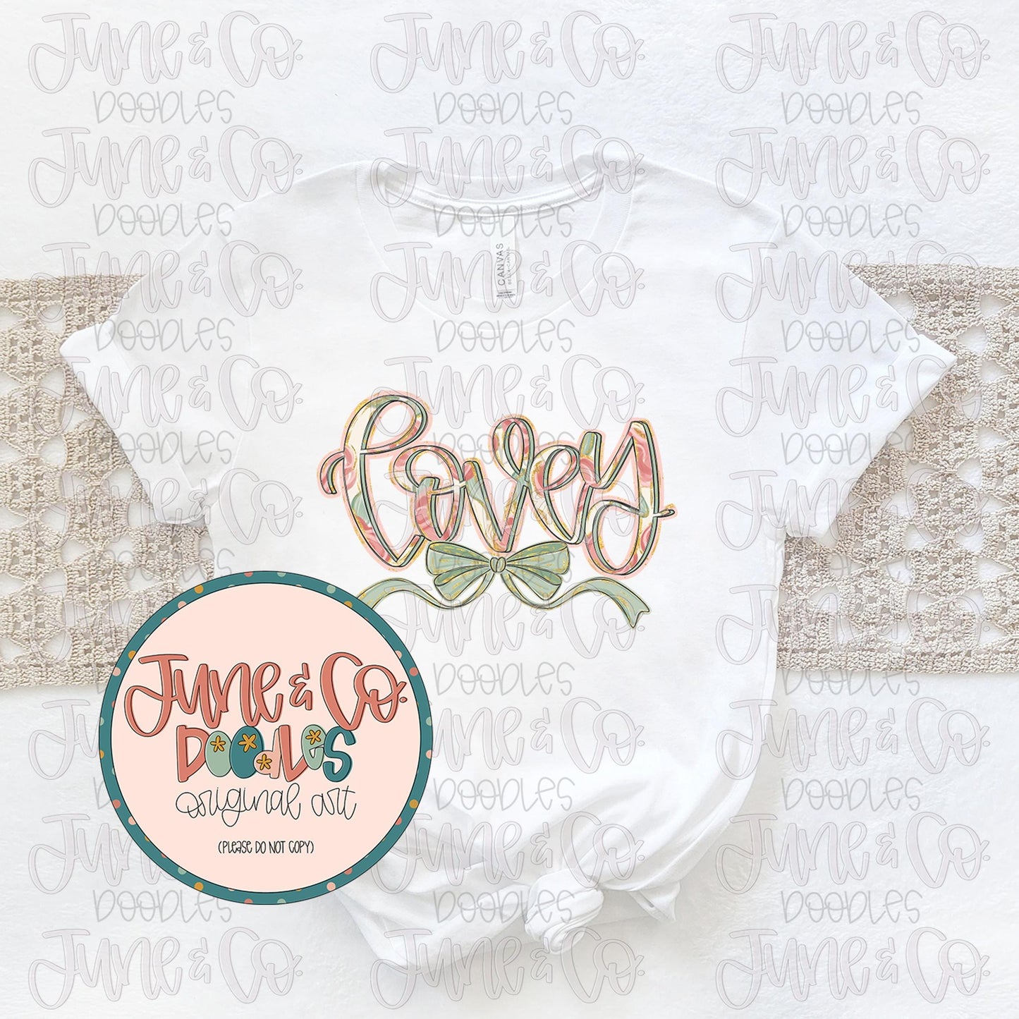 Painted Floral Lovey PNG| Lovey With Bow Sublimation File| Floral Mother's Day Shirt Design| Hand Lettered Printable Art| Digital Download