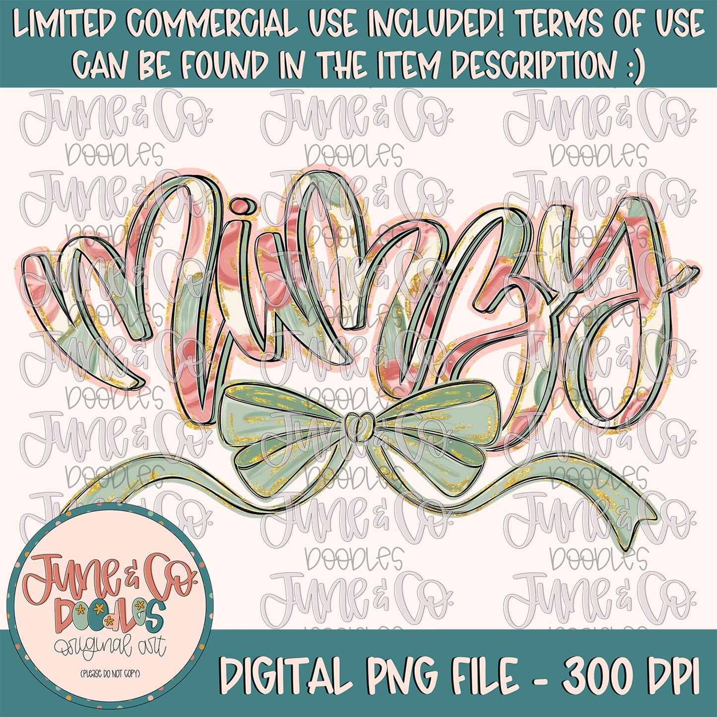 Painted Floral Mimzy PNG| Mimzy With Bow Sublimation File| Floral Mother's Day Shirt Design| Hand Lettered Printable Art| Digital Download