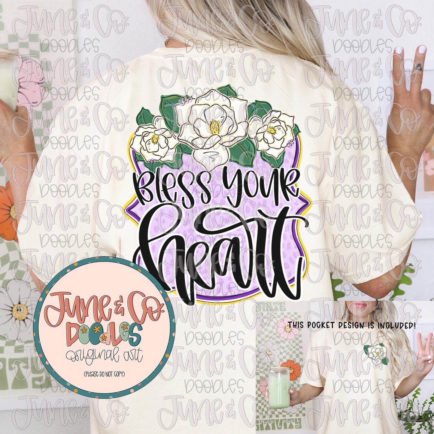 Bless Your Heart Magnolias PNG| Southern Sayings Sublimation File| Country Girl Shirt Design| Hand Lettered Printable Art| Digital Download