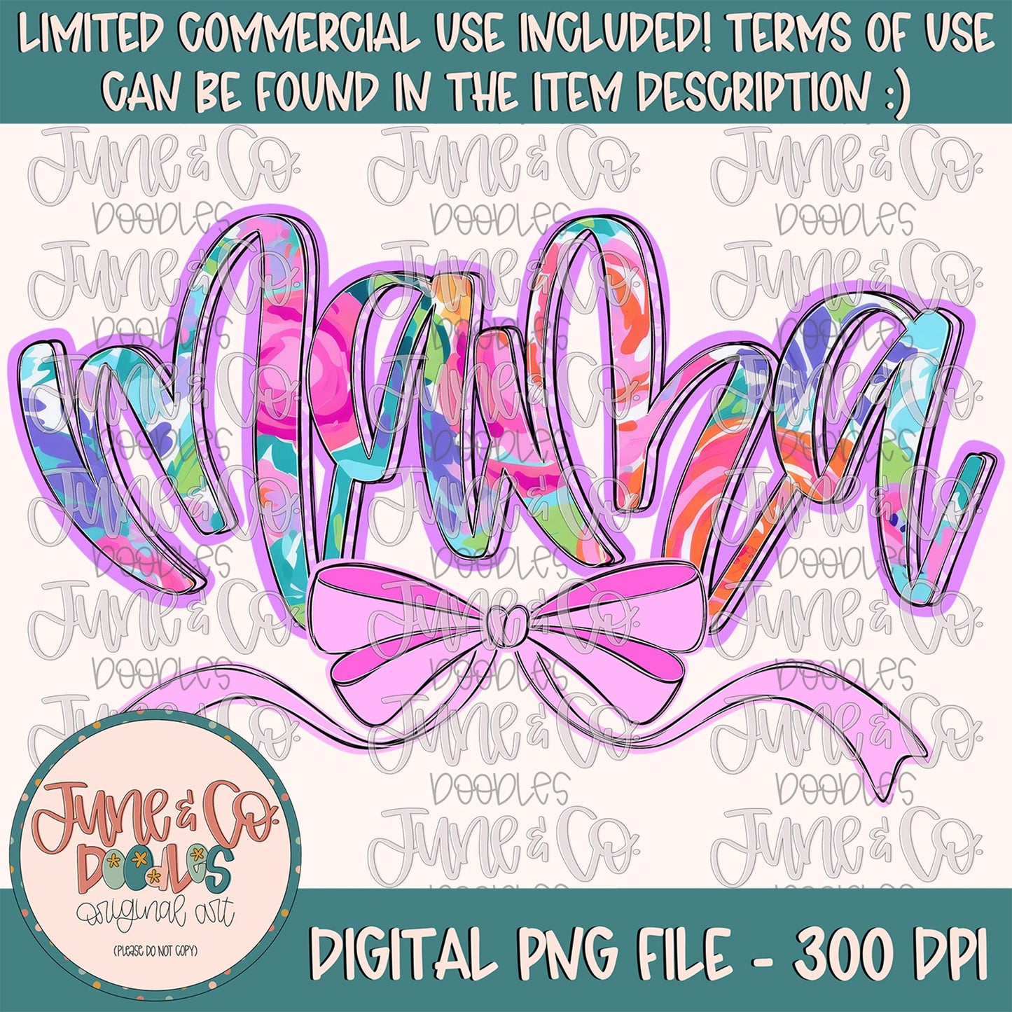 Bright Floral Mama PNG| Mama With Bow Sublimation File| Floral Mother's Day Shirt Design| Hand Lettered Printable Art| Digital Download