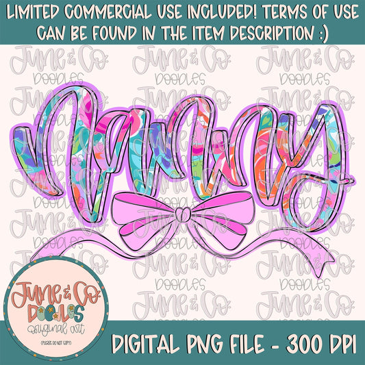 Bright Floral Nanny PNG| Nanny With Bow Sublimation File| Floral Mother's Day Shirt Design| Hand Lettered Printable Art| Digital Download