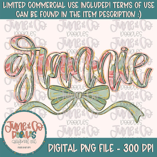 Painted Floral Grannie PNG| Grannie With Bow Sublimation File| Floral Mother's Day Design| Hand Lettered Printable Art| Digital Download