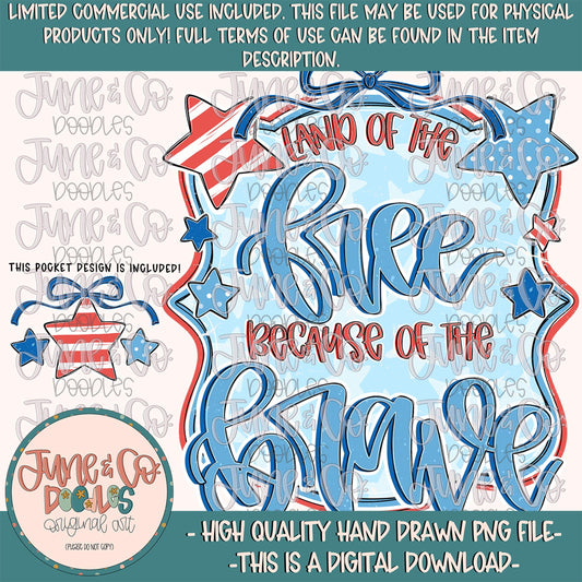 Fancy Land Of The Free PNG| Coquette Patriotic Sublimation File| Memorial Day Shirt Design| Hand Lettered Printable Art| Digital Download