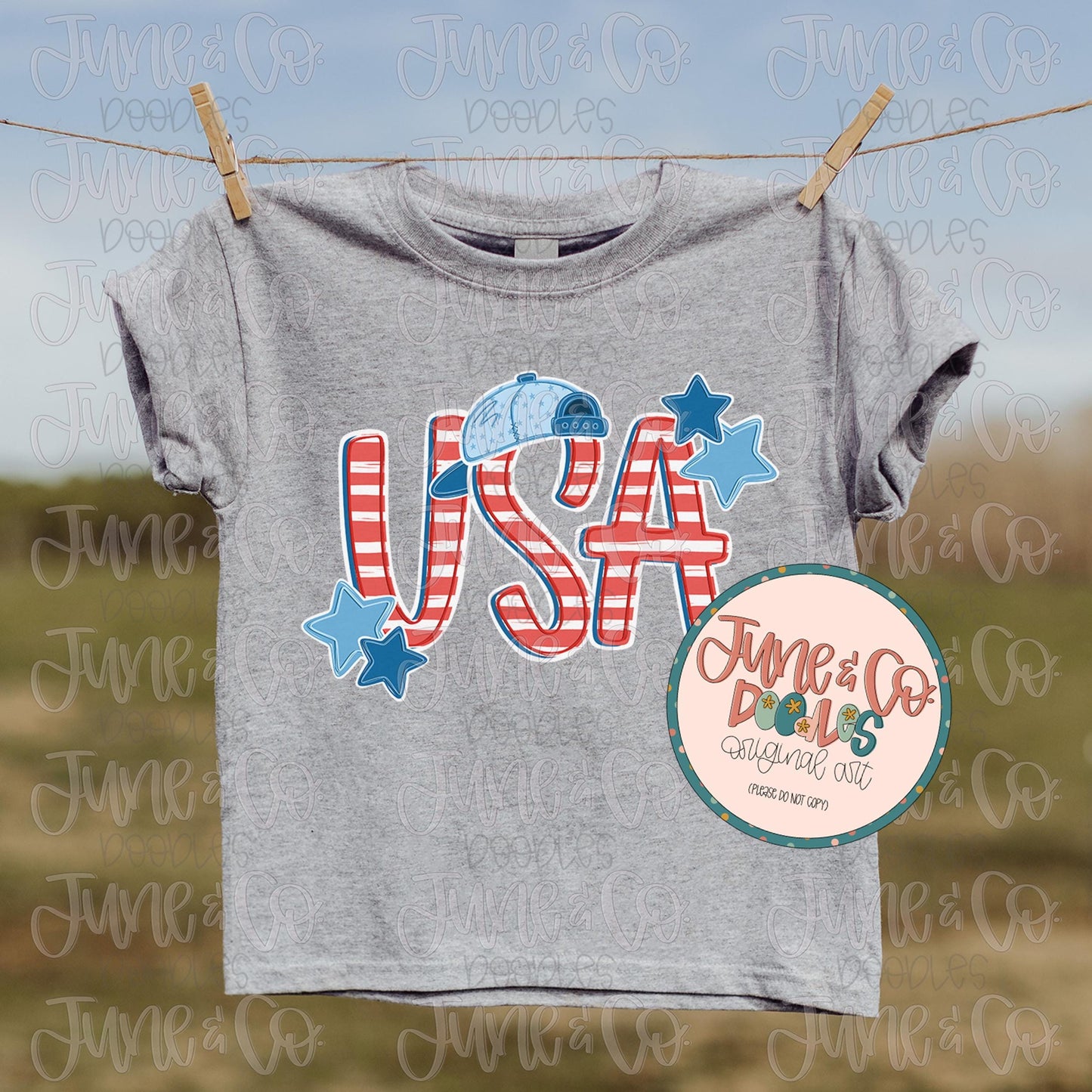 Boys USA With Hat PNG| Cool Patriotic Sublimation File| Little Boy Independence Day Shirt Design| Hand Drawn Art| Digital Download