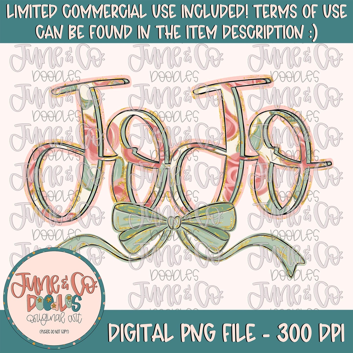 Painted Floral JoJo PNG| JoJo With Bow Sublimation File| Floral Mother's Day Shirt Design| Hand Lettered Printable Art| Digital Download