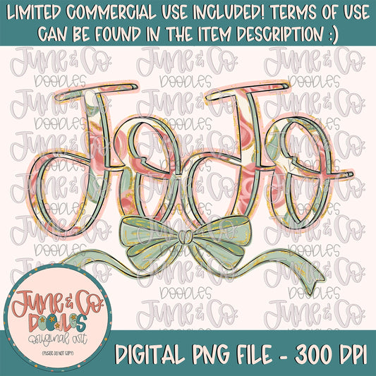 Painted Floral JoJo PNG| JoJo With Bow Sublimation File| Floral Mother's Day Shirt Design| Hand Lettered Printable Art| Digital Download