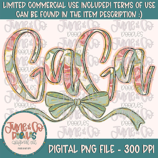 Painted Floral Gaga PNG| Gaga With Bow Sublimation File| Floral Mother's Day Shirt Design| Hand Lettered Printable Art| Digital Download