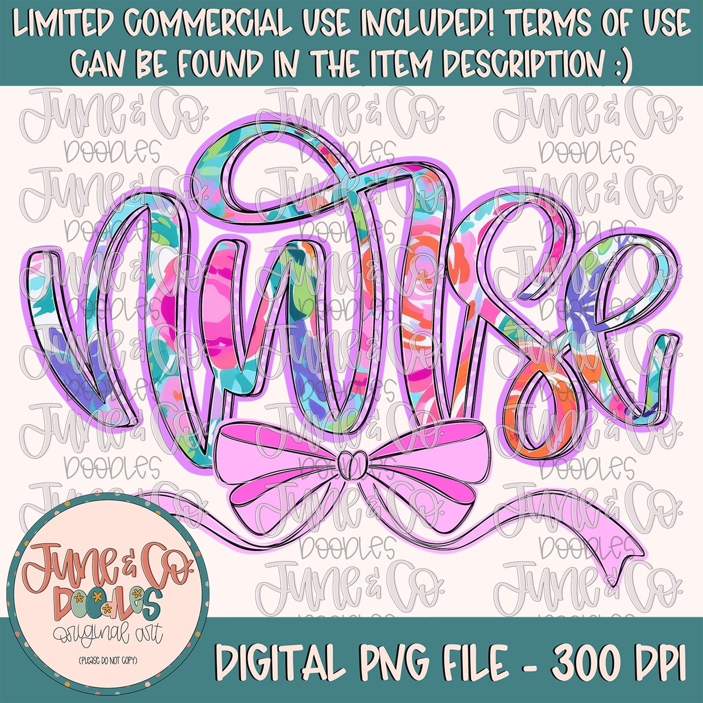 Bright Floral Nurse PNG| Nurse With Bow Sublimation File| Floral Occupation Shirt Design| Hand Lettered Printable Art| Digital Download