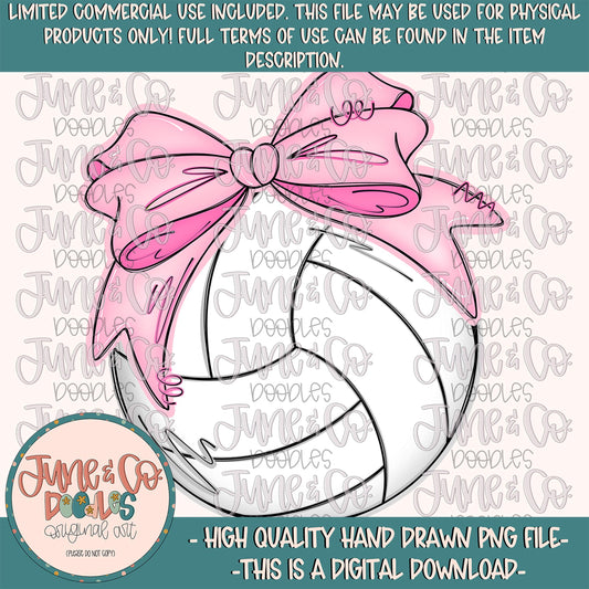 Volleyball With Bow PNG| Coquette Volleyball Sublimation File| Girly Sports Shirt Design| Hand Drawn Printable Art| Digital Download