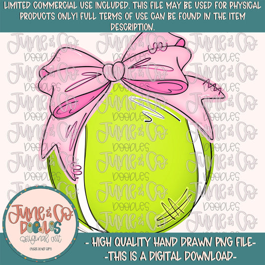 Tennis Ball With Bow PNG| Coquette Tennis Ball Sublimation File| Girly Sport Shirt Design| Hand Drawn Printable Art| Digital Download