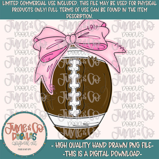 Football With Bow PNG| Coquette Football Sublimation File| Girly Game Day Shirt Design| Hand Drawn Printable Art| Digital Download