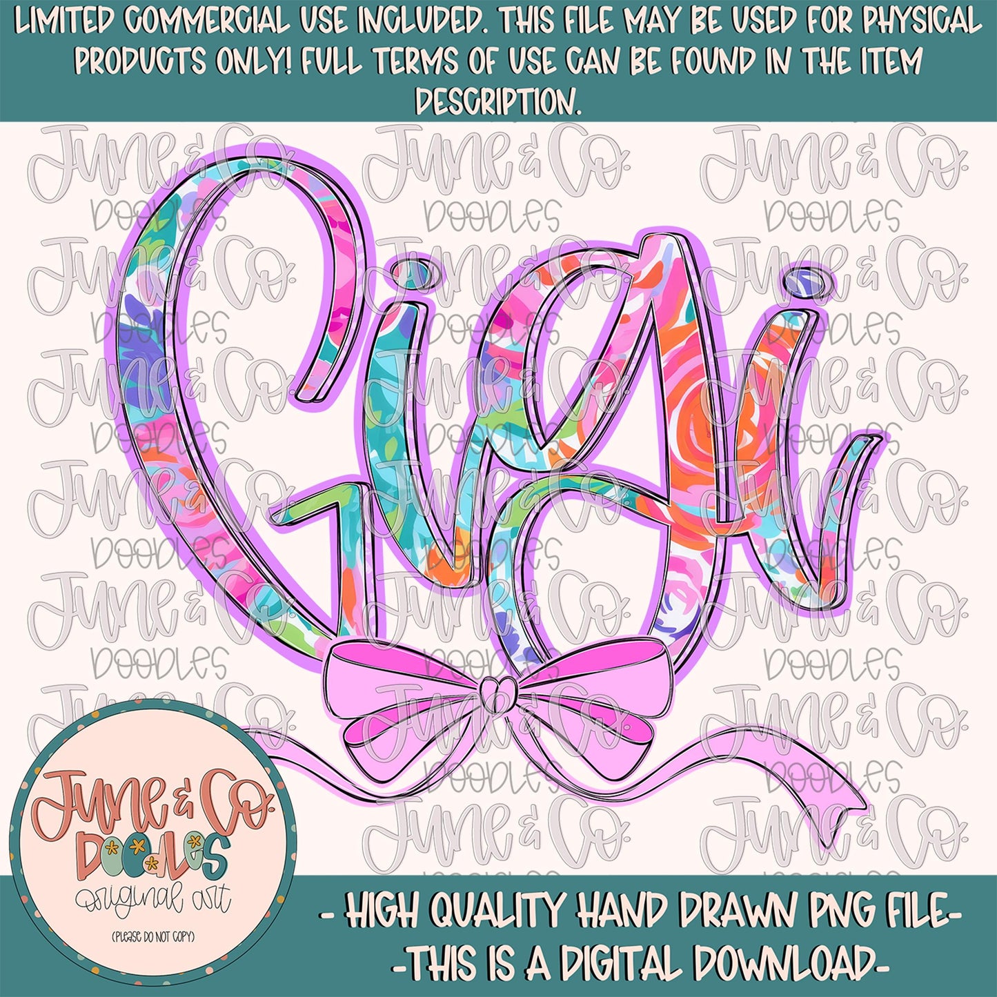 Bright Floral Gigi PNG| Gigi With Bow Sublimation File| Floral Mother's Day Shirt Design| Hand Lettered Printable Art| Digital Download