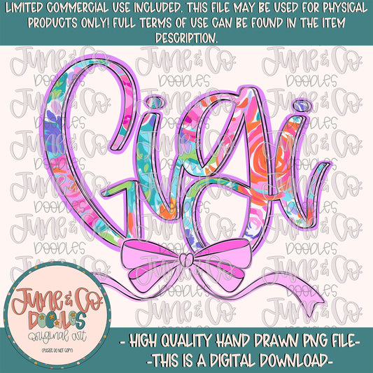 Bright Floral Gigi PNG| Gigi With Bow Sublimation File| Floral Mother's Day Shirt Design| Hand Lettered Printable Art| Digital Download