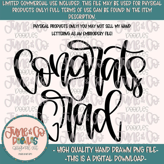 Congrats Grad Lettering PNG| Graduation Calligraphy| Party Banner Lettering| Greeting Card Lettering| Hand Lettered SVG| Instant Download