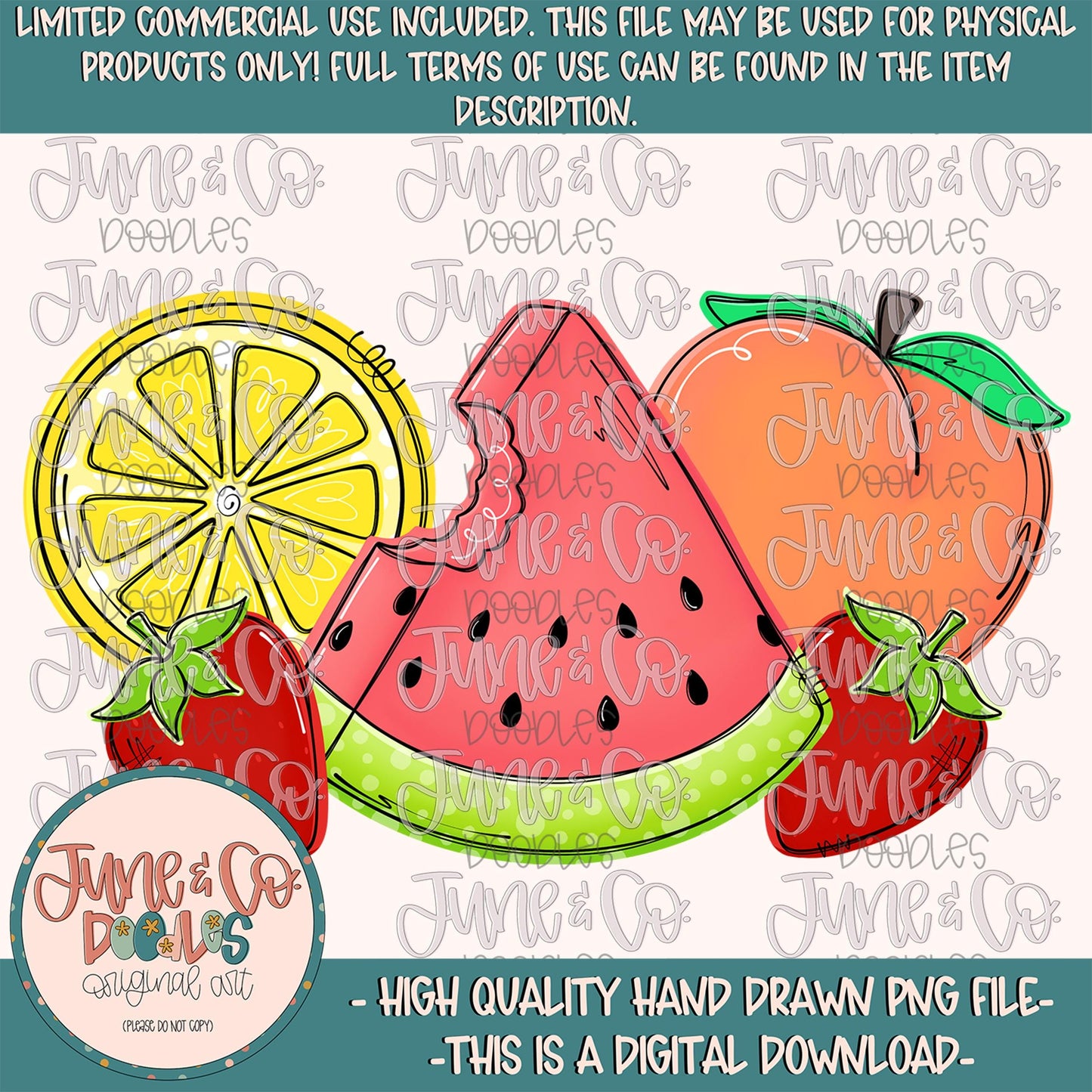 Summer Fruit Without Name Plate PNG| Girls Summer Time Sublimation File| Fruit Doodles Shirt Design| Printable Art| Digital Download
