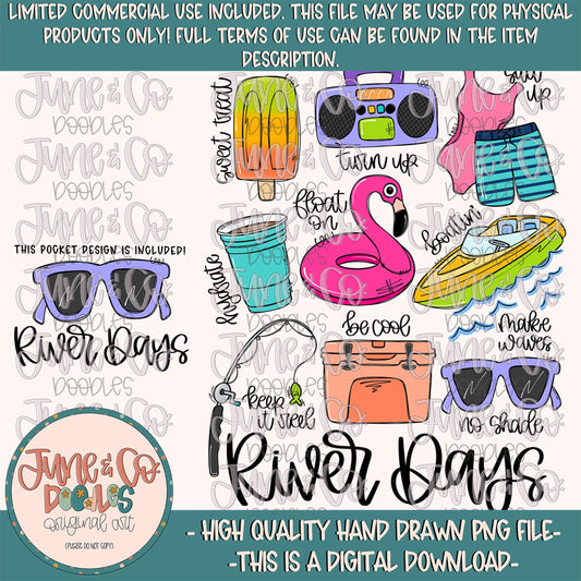 River Days PNG| River Things Sublimation File| Summer Time Doodles| River Fun Shirt Design| Hand Lettered Printable Art| Digital Download