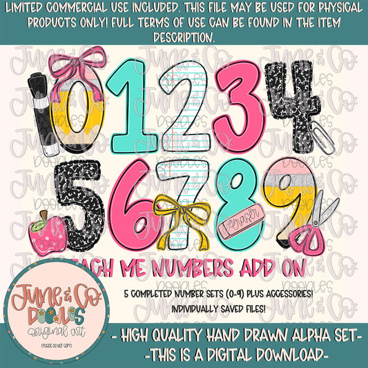 Teach Me Numbers Add On- PNG| Girly Teacher Alpha| Individually Saved Numbers| Back To School Numbers| Doodle Letters PNG| Digital Download