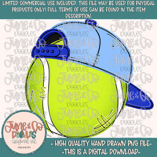 Tennis Ball With Hat PNG| Cool Tennis Ball Sublimation File| Boy Sports Shirt Design| Hand Drawn Printable Art| Digital Download
