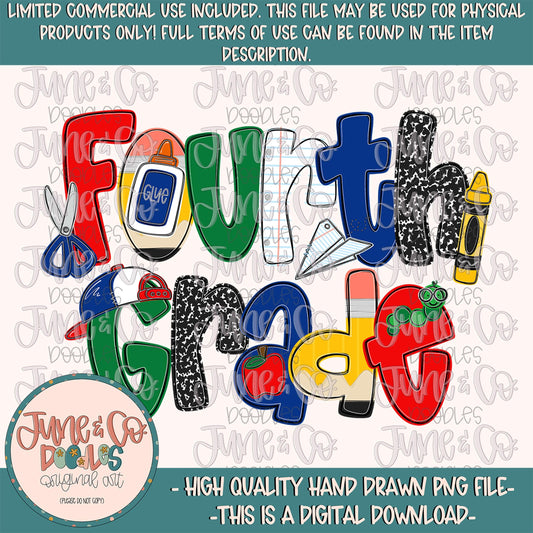 Boys Fourth Grade PNG| Cool Back To School Sublimation File| Little Boy Elementary Grade Level Design| Hand Drawn Art| Digital Download