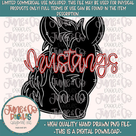 Mustangs Mascot Silhouette PNG| Team Spirit Sublimation File| Game Day Shirt Design| Hand Drawn Printable Art| Digital Download
