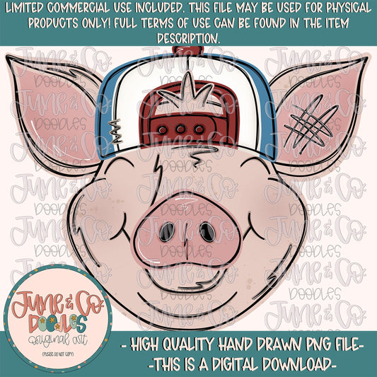 Boy Pig PNG| Cool Pig In Backwards Hat Sublimation File| Boys Farm Animal Shirt Design| Hand Drawn Printable Art| Instant Download