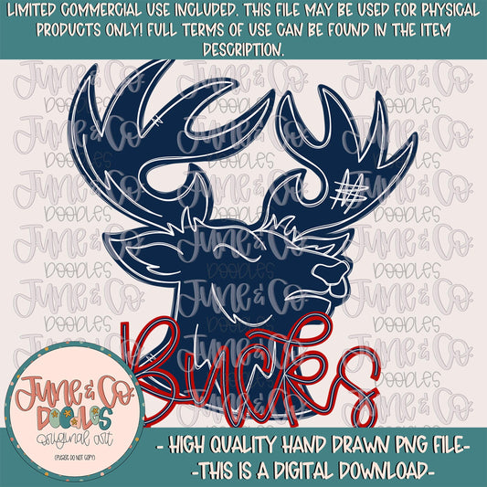 Bucks Mascot PNG| Custom School Mascot Sublimation File| School Pride Shirts Design| Hand Lettered Printable Art| Instant Download