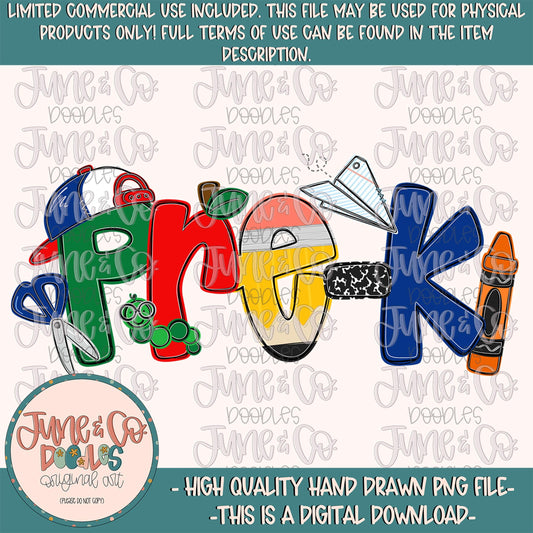 Boys Pre-K PNG| Cool Back To School Sublimation File| Little Boy Elementary Grade Level Design| Hand Drawn Art| Digital Download