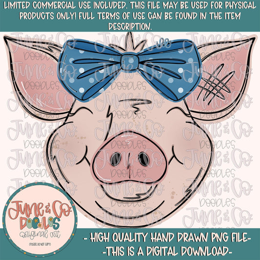 Girl Pig PNG| Coquette Pig In Bow Sublimation File| Girls Farm Animal Shirt Design| Hand Drawn Printable Art| Instant Download