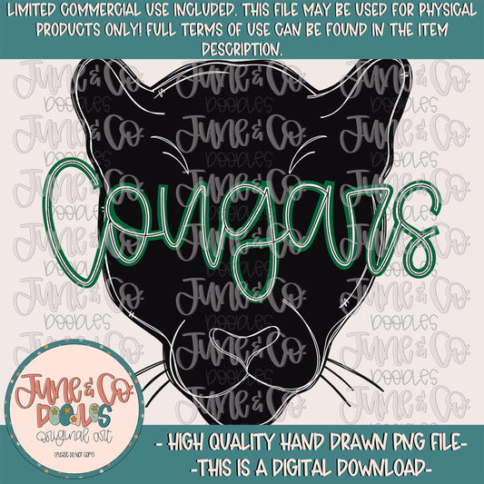 Cougars Mascot PNG| Custom School Mascot Sublimation File| School Pride Shirts Design| Hand Lettered Printable Art| Instant Download