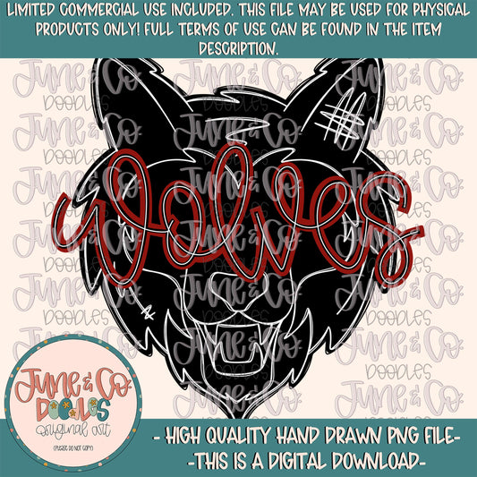 Wolves Mascot Silhouette PNG| Team Spirit Sublimation File| Game Day Shirt Design| Hand Drawn Printable Art| Digital Download