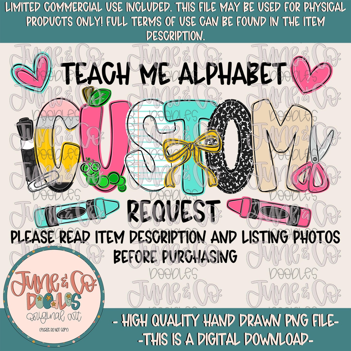 Teach Me Alpha Custom PNG| Made To Order Back To School |Doodle Letter Word/Name By Request| Hand Drawn Art| Digital Download