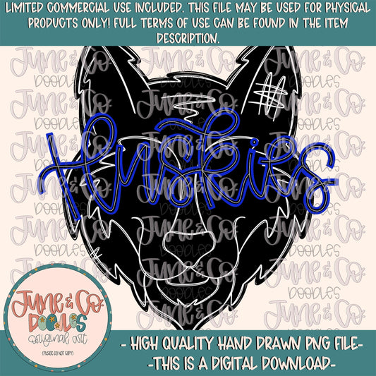 Huskies Mascot Silhouette PNG| Team Spirit Sublimation File| Game Day Shirt Design| Hand Drawn Printable Art| Digital Download