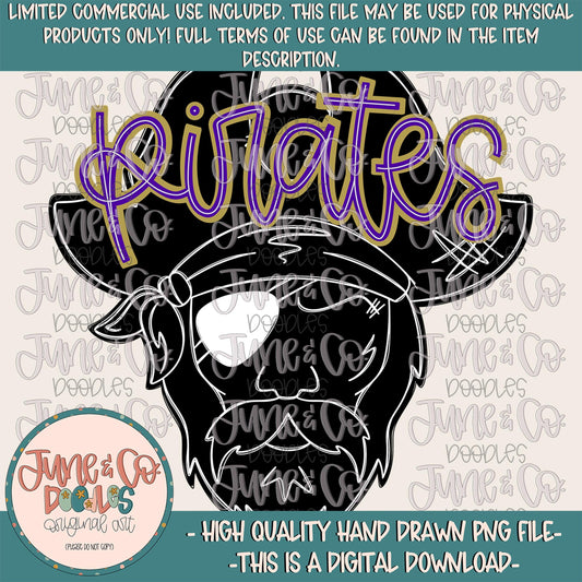 Pirates Mascot Silhouette PNG| Team Spirit Sublimation File| Game Day Shirt Design| Hand Drawn Printable Art| Digital Download