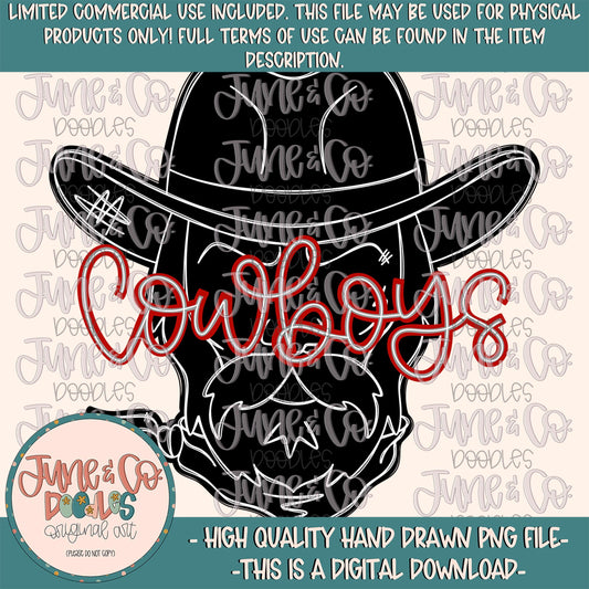 Cowboys Mascot PNG| Custom School Mascot Sublimation File| School Pride Shirts Design| Hand Lettered Printable Art| Digital Download