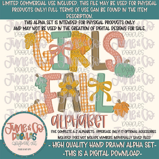 Boho Girls Fall Alphabet Set- PNG| Girls Fall Alpha| Individually Saved Letters| Girls Fall Letters| Doodle Letters PNG| Digital Download