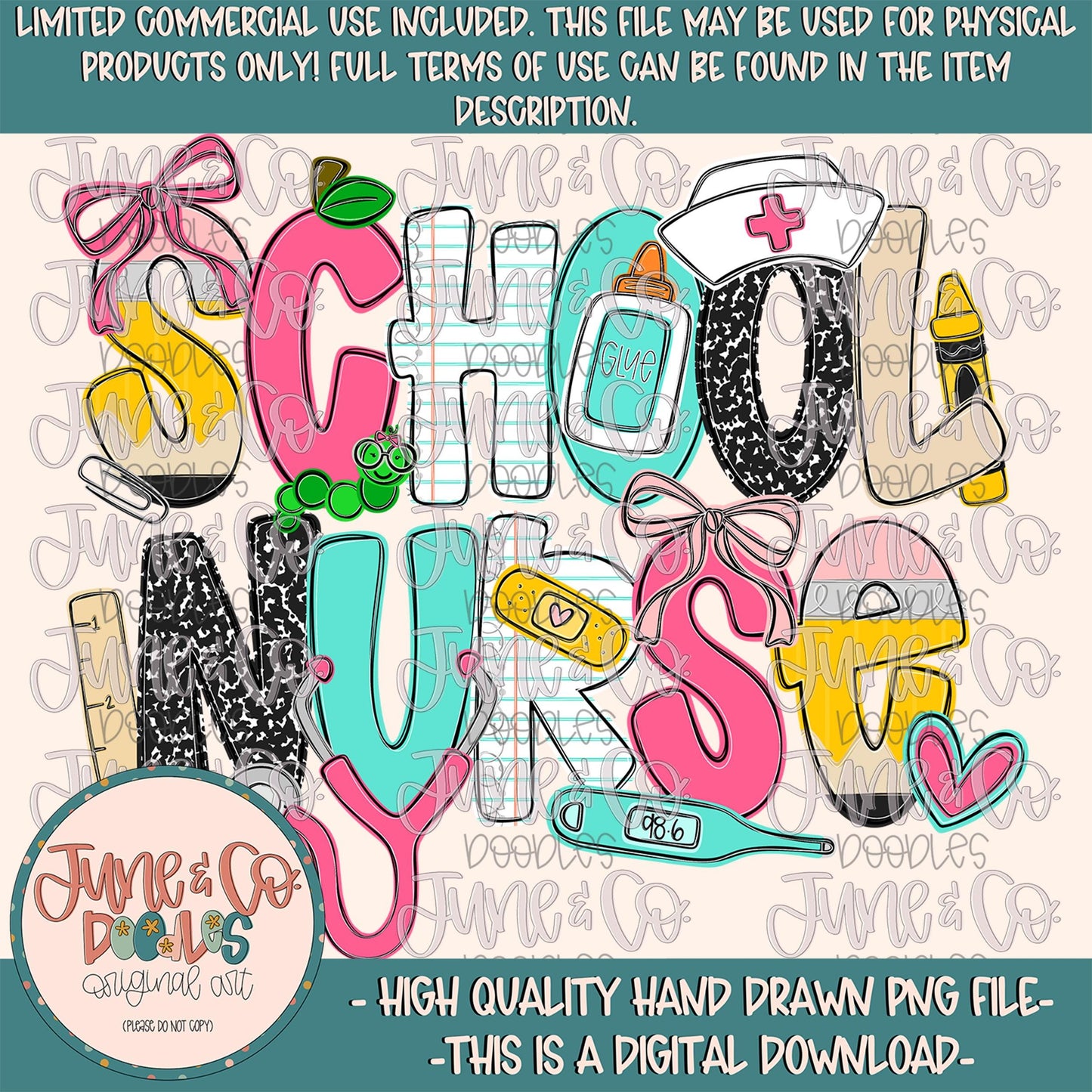 School Nurse PNG| School RN Sublimation File| School Nurse Doodle Letters| Medical Occupation Shirt Design| Hand Drawn Art| Digital Download