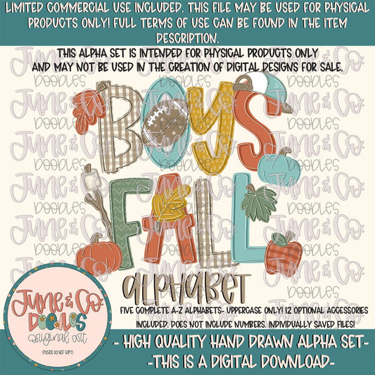 Boys Boho Fall Alphabet Set- PNG| Boys Fall Alpha| Individually Saved Letters| Boys Fall Letters| Doodle Letters PNG| Digital Download