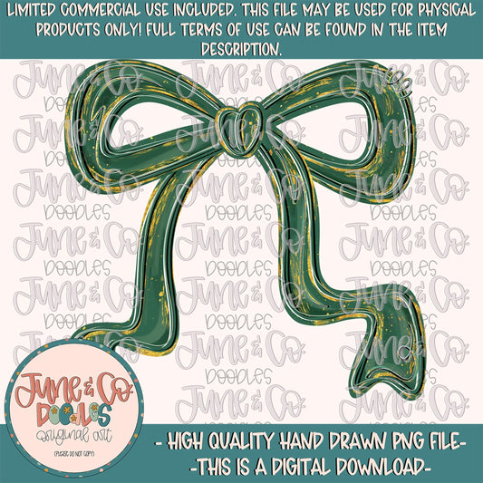 Pine Green Bow PNG| Coquette Holiday Sublimation File| Preppy Christmas Shirt Design| Girly Christmas Bow| Hand Drawn Art| Digital Download