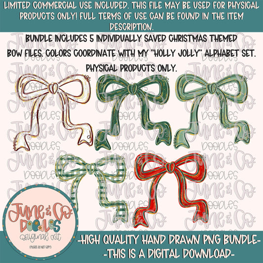 Large Holiday Bow PNG Bundle| Coquette Holiday Sublimation File| Preppy Christmas Design| Christmas Bows| Hand Drawn Art| Digital Download