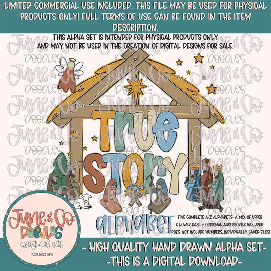 Boys True Story Alphabet Set- PNG| Christmas Nativity Doodle Alpha| Individually Saved Letters| A-Z Doodle Letters PNG| Digital Download