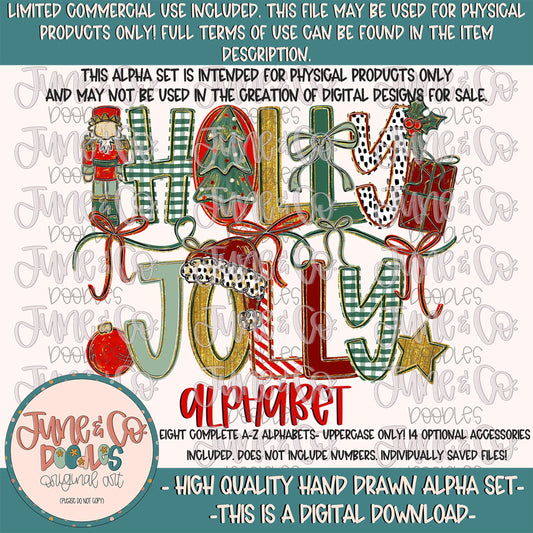 Holly Jolly Alphabet Set- PNG| Holiday Season Alpha| Individually Saved Letters| Hand Drawn Christmas Doodle Letters| Digital Download