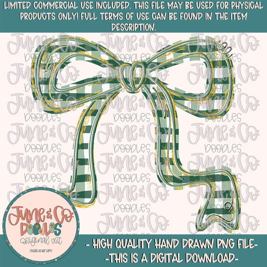 Green Plaid Bow PNG| Coquette Holiday Sublimation File| Preppy Christmas Shirt Design| Girly Christmas Bow| Hand Drawn Art| Digital Download