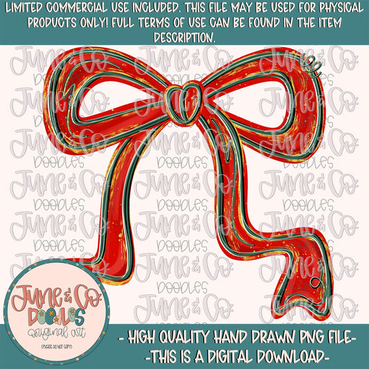 Red Holiday Bow PNG| Coquette Holiday Sublimation File| Preppy Christmas Shirt Design| Girly Christmas Bow| Hand Drawn Art| Digital Download