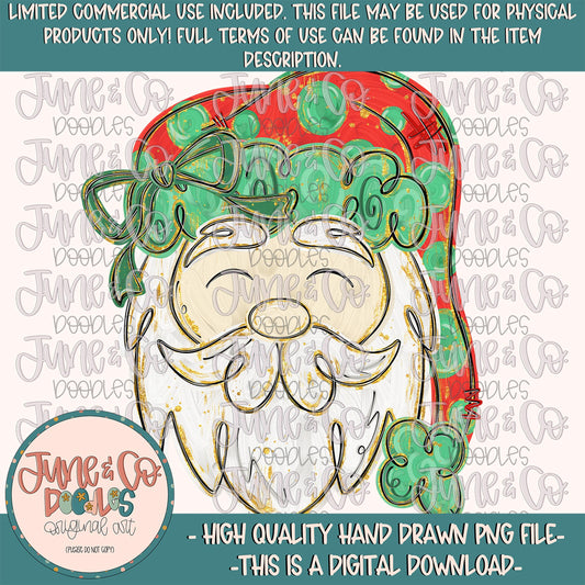 Painted Santa PNG-Red & Green| Brush Stroke Santa Sublimation File| Glam Santa| Christmas Holiday Design| Hand Drawn Art| Digital Download
